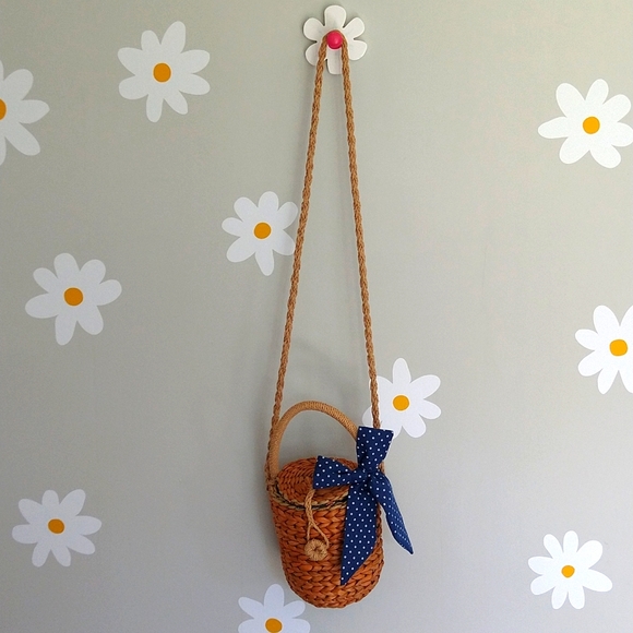 NWOT Most Wanted USA Crossbody Basket Purse With Blue & White Polka Dot Bow - Picture 6 of 9